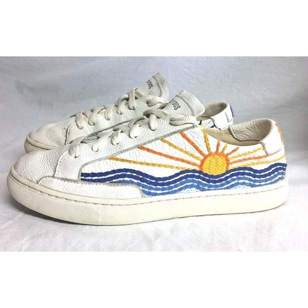 Soludos Sunrise Sunset Women 8.5 Shoes White Leather Embroidered Casual Sneakers